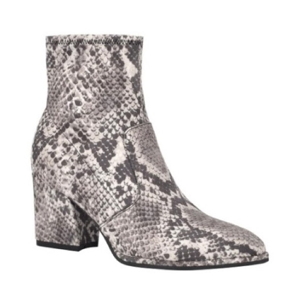 Marc Fisher Snake Print Leave Block Heel Stretch Ankle Sock Bootie - Picture 9 of 9